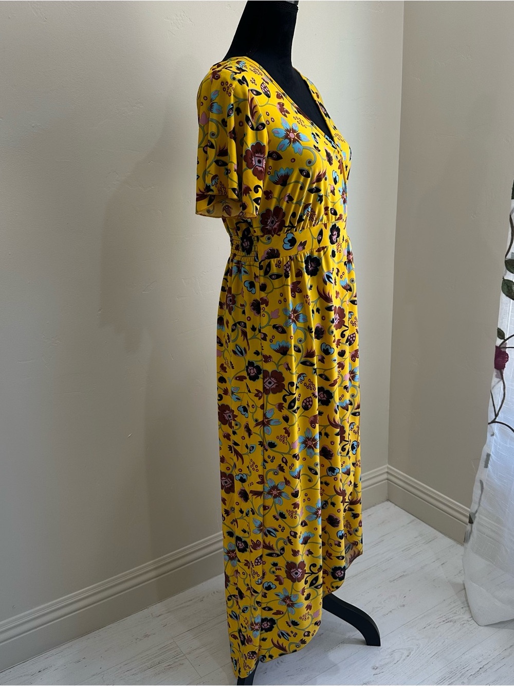 Lepagee Yellow Floral Wrap with high low Maxi length - Vivid Summer Print Sz L - Picture 2 of 8